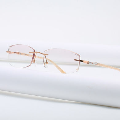 ZIROSAT 9150 Titanium Female Rimless Eyewear Diamond Trimmed Myopia Spectacle Frame Women Sunglasses Tint Lenses