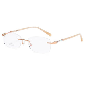 ZIROSAT 9150 Titanium Female Rimless Eyewear Diamond Trimmed Myopia Spectacle Frame Women Sunglasses Tint Lenses