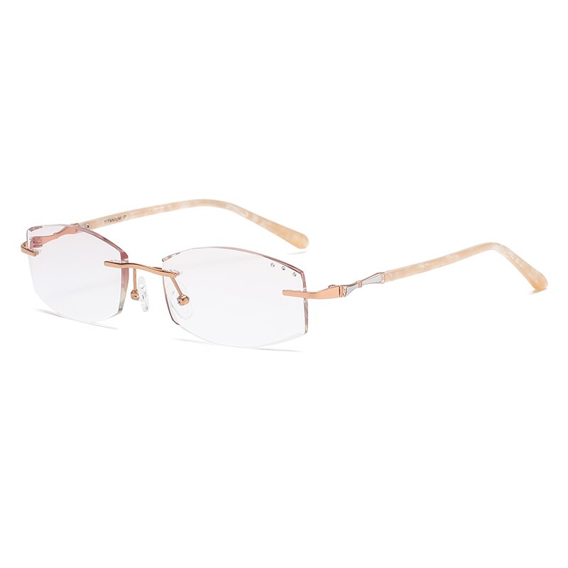 ZIROSAT 9150 Titanium Female Rimless Eyewear Diamond Trimmed Myopia Spectacle Frame Women Sunglasses Tint Lenses