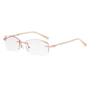 ZIROSAT 9150 Titanium Female Rimless Eyewear Diamond Trimmed Myopia Spectacle Frame Women Sunglasses Tint Lenses