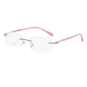 ZIROSAT 9150 Titanium Female Rimless Eyewear Diamond Trimmed Myopia Spectacle Frame Women Sunglasses Tint Lenses