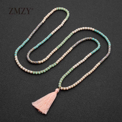 Boho Statement Perline distanziatrici in cristallo sfaccettato Collane con nappe per donne Gioielli con ciondolo lucidi bohémien fatti a mano 