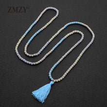 Carica l&#39;immagine nel visualizzatore di Gallery, Boho Statement Perline distanziatrici in cristallo sfaccettato Collane con nappe per donne Gioielli con ciondolo lucidi bohémien fatti a mano 