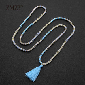 Boho Statement Perline distanziatrici in cristallo sfaccettato Collane con nappe per donne Gioielli con ciondolo lucidi bohémien fatti a mano 