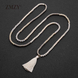 Boho Statement Perline distanziatrici in cristallo sfaccettato Collane con nappe per donne Gioielli con ciondolo lucidi bohémien fatti a mano 