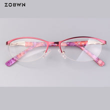 Carica l'immagine nel visualizzatore di Gallery, ZOBWN lenti classiche a forma di farfalla con semicerchio super leggere in acciaio inossidabile rosso nero marrone occhiali da donna da donna per lenti miopia