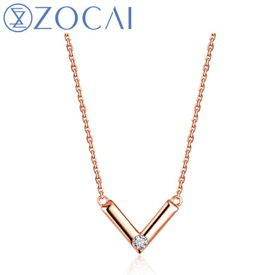 18K Rose Gold (AU750) Real 0.03 CT Diamond Women Necklace D04894