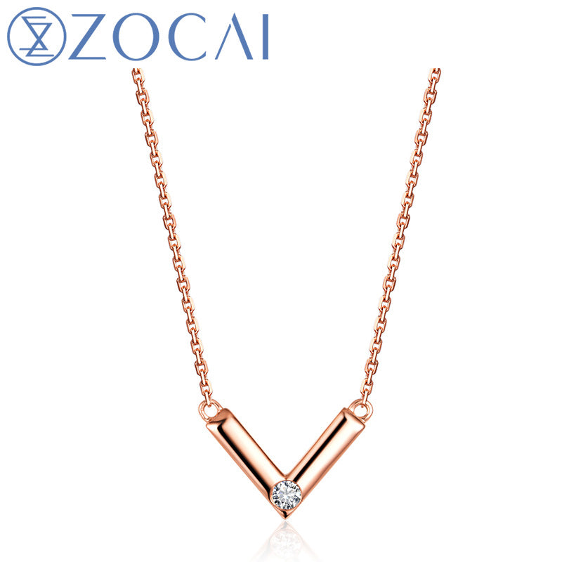 18K Rose Gold (AU750) Real 0.03 CT Diamond Women Necklace D04894