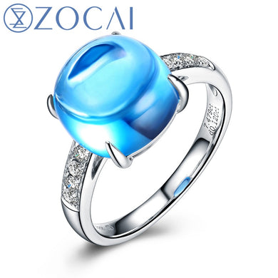 2014 New Arrival THE BLUE SECRET 7.0 CT natural genuine blue topaz with 0.12 ct real diamond 18K white gold ring W05471