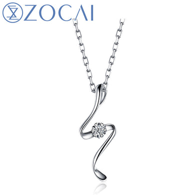 9K White Gold 0.03 CT Certified H / SI Diamond Pendant with 925 Silver Chain Necklace D00111