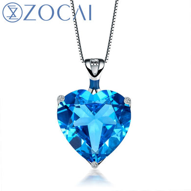 Aurora 8.0 CT Certified Heart Shape Blue Topaz Pendant 9K White Gold (Au750) + 18k gold Necklace D01752