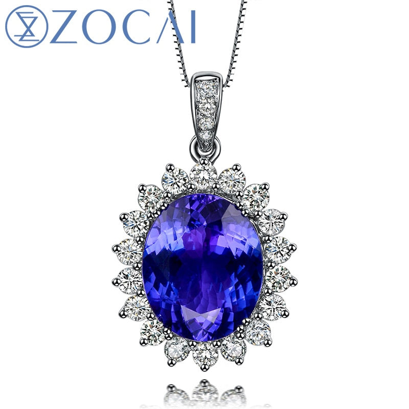 BRAND Blue of Charm 3.0 CT Tanzanite 0.4 ct DIAMOND18K Solid white Gold Pendant 925 STERING SILVER CHAIN NECKLACE D03915