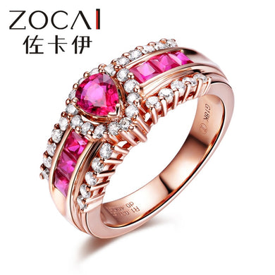 BRAND RING REAL 18K ROSE GOLD 1.0 CT REAL DEEP RED RUBY RING 0.40 CT DIAMOND RING