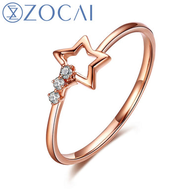 Brand Design Ring Star Shape Natural 0.03 CT Diamond Ring with Real 18K Rose Gold (Au750) W80023T