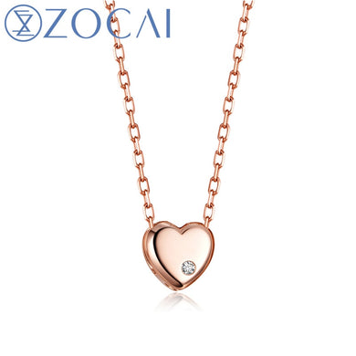 Brand Necklace Heart Shape Real 0.01 CT Certified H / SI Diamond Pendant 18K rose Gold (Au750) 925 Silver Chain JBD00367