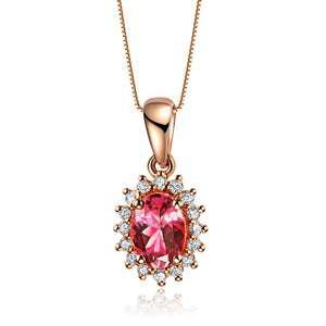 CHOKER SEX ON THE VOLCANO 0.83 CT Tourmaline DIAMOND18K Solid Rose Gold Pendant 925 STERING SILVER CHAIN NECKLACE