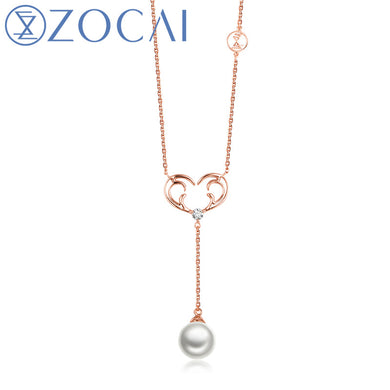 Choker The Christmas Reindeer Real 18K Rose Gold Real 0.07 CT Diamond White Pearl Necklace JBC00023