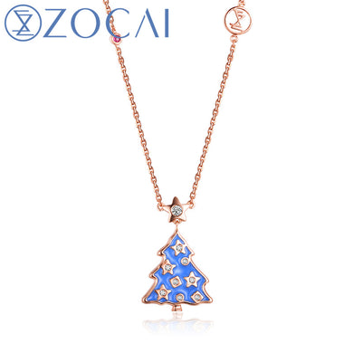 Design Choker The Christmas Wishing Tree Real 18K Rose Gold Real 0.01 CT Ruby and 0.06 CT Diamond Necklace JBD90150T