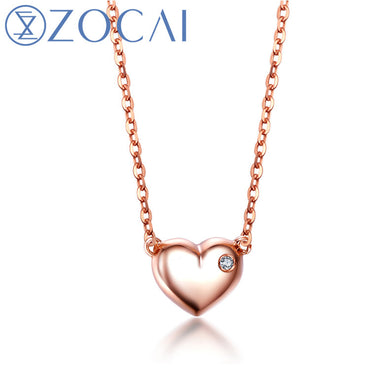 Heart Shape Real 18K Rose Gold (AU750) Genuine 0.01 CT Certified H/SI Diamond Women Necklace X00209