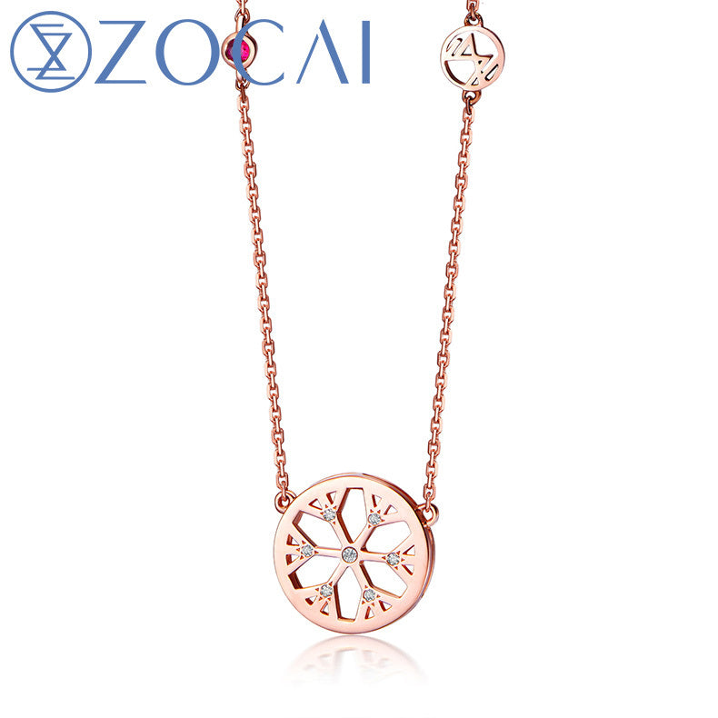New Arriva lCE and FIRE Series 0.02 ct real diamond with 0.01 Ct real ruby 18K rose gold necklace JBD90105T