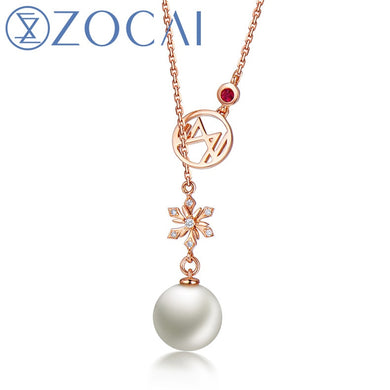 New Arriva lCE and FIRE Series White Pearl Necklace with Real Diamond and Real Ruby 18K Rose Gold Chain 44cm D80037T