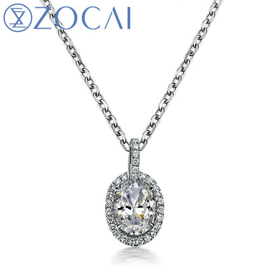 Oval Cut 0.6 CT Certified D-E / SI Diamond 18K White Gold Pendant with 925 Silver Chain Necklace D03815