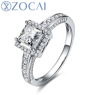 PETITE CATHEDRAL PAVE HALO 0.9 CT NATURAL H / VVS PRINCES CUT 18K WHITE GOLD DIAMOND RING W03668