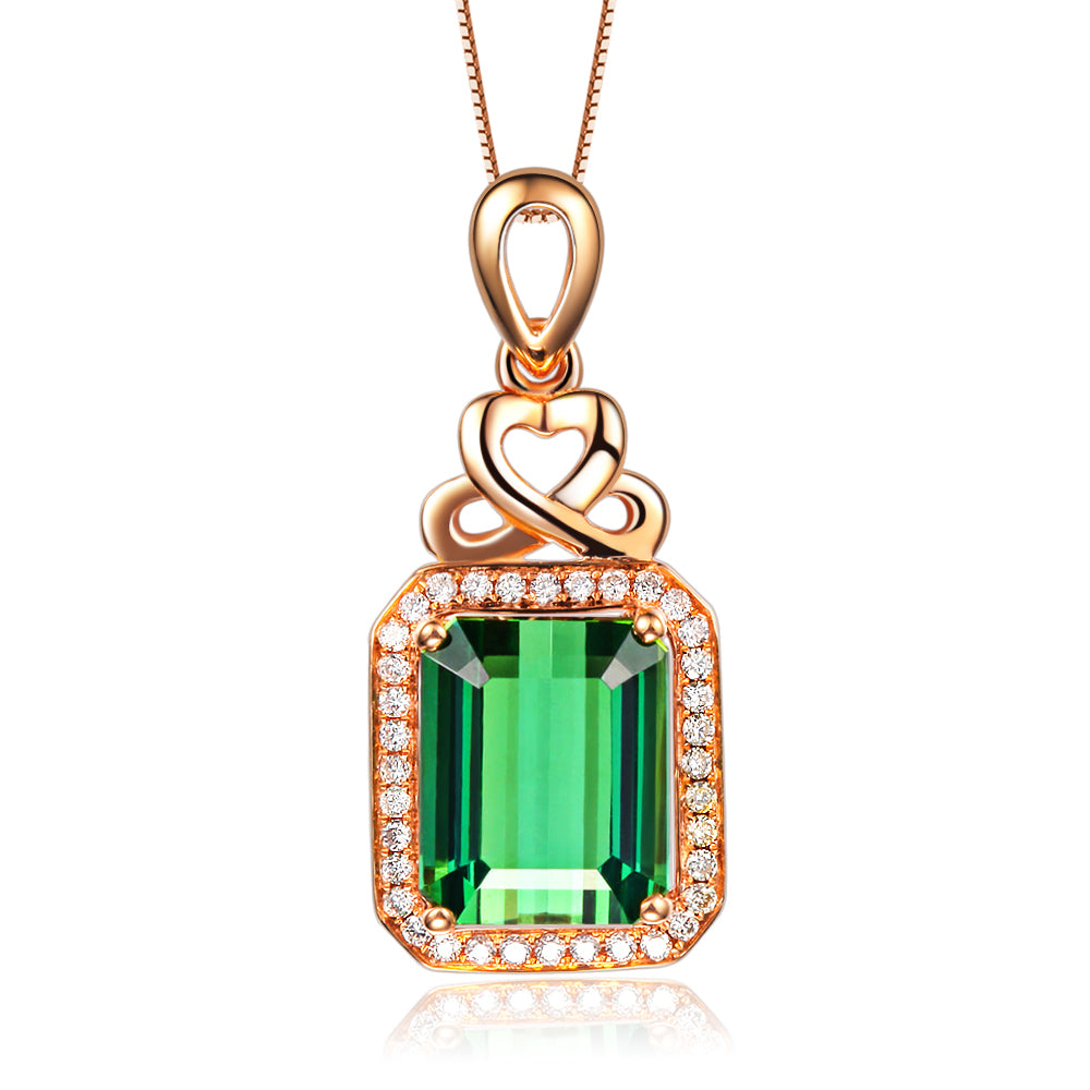 QUEEN SEX ON THE VOLCANO 2.1 CT GREEN Tourmaline DIAMOND18K Solid Rose Gold Pendant 925 STERING SILVER CHAIN NECKLACE