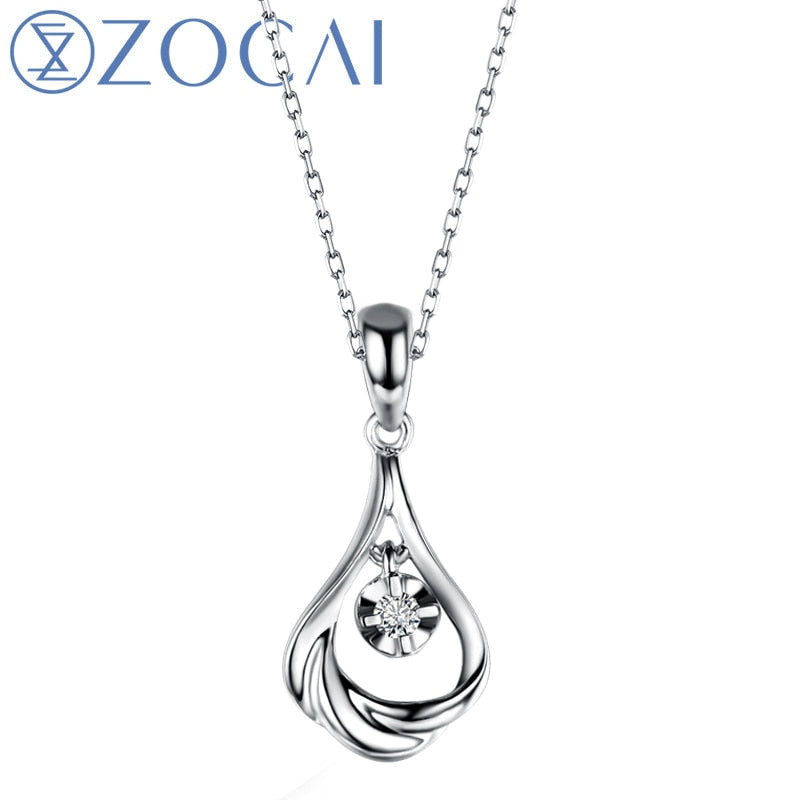 Collana con diamanti certificati veri da 0,03 CT Ciondolo in oro bianco 9 carati con collana a catena in argento 925 D00015 