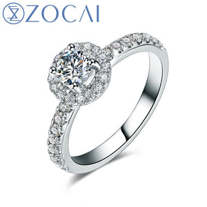 Anello di fidanzamento in oro bianco 18 carati con vero diamante centrale H/SI da 0,34 ct e diamanti laterali da 0,40 ct con montatura a grappolo W05565 