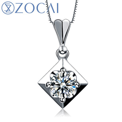 Real Diamond 0.50 CT I-J / SI Certufied Diamond Pendant 18K White Gold with 925 Sterling Silver Chain Necklace D01146