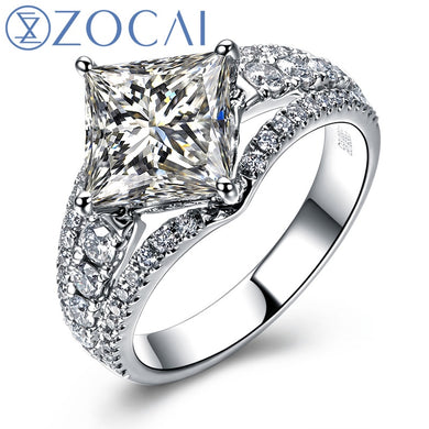 Side Stone Split Shank Real 1.6 CT Natural F-G / VS Princess Cut Diamond Engagement Ring 18K White Gold W03761