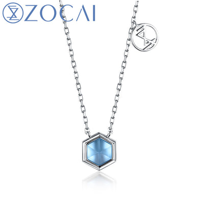 Style Necklace The Honeycomb Series Real 1.0 CT Blue Topaz 18K White Gold (Au750) Necklace JBD90225T