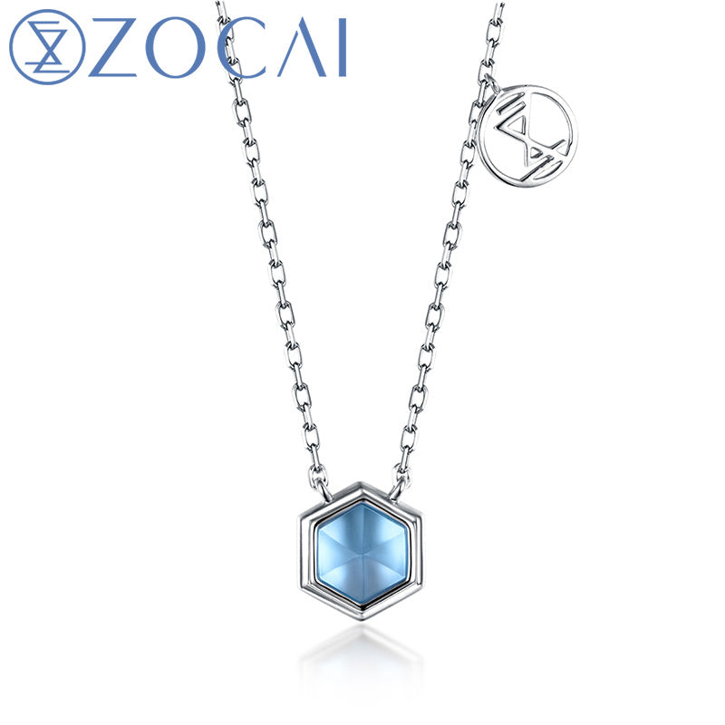 Style Necklace The Honeycomb Series Real 1.0 CT Blue Topaz 18K White Gold (Au750) Necklace JBD90225T