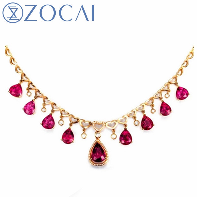 TOP LUXURIOUS SERIES BRAZIL RED TOURMALINE 15.0 CT RED TOURMALINE WITH 0.45 CT DIAMOND SIDE STONES 18K ROSE GOLD NECKLACE