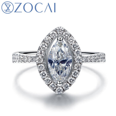 VINTAGE SIDESTONE 1.2 CT NATURAL F-G/ SI MARQQUIS CUT FLOATING HALO DIAMOND RING 18K WHITE GOLD W03264