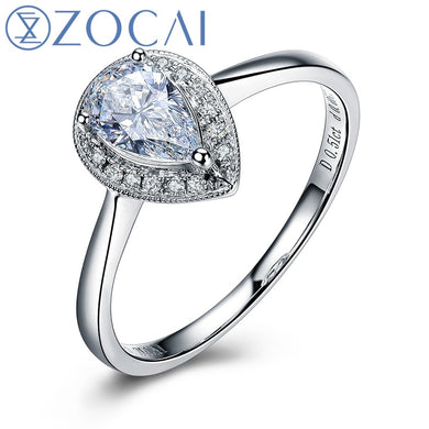 natural water shape diamond 0.50 CT D-E/VVS 18K white gold diamond engagement women ring fine jewelry W06146