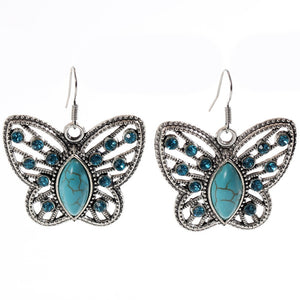 2017 Charms butterfly tibetan silver earring Blue Stone crystal jewelry vintage earrings for women jewelry big discount
