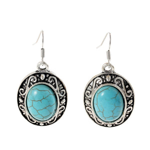 Charming flower tibetan silver earring Blue Stone crystal jewelry Vintage Earrings For Women Dangle Jewelry Wholesale