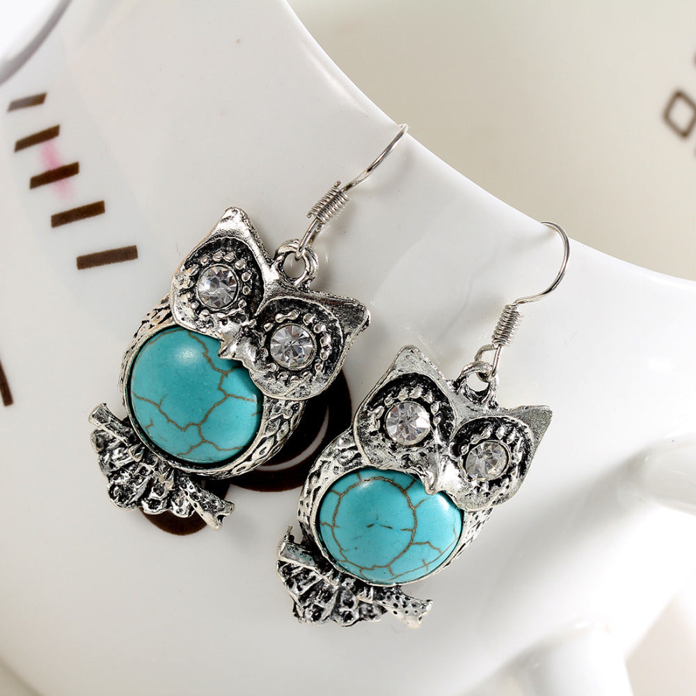 Vintage Bohemia Style Owl Blue Stone Classic Pretty Earrings for Women Hight Quality Fashion Jewelry Wholesale Price