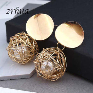 New 2018 Fashion Jewelry Gold Color Modern Hollow Round Circle Design Women Drop Earrings Best Gift for Wedding Party