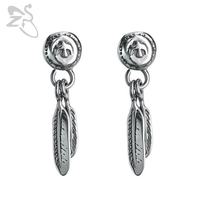 1 Pair Stainless Steel Feather Earrings for Women Vintage Punk Style Ear Stud Jewelry Accessories Gifts for Men 2018