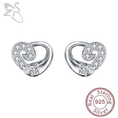 Crystal Curved Heart Earrings Silver 925 Jewellery for Women Cubic Zirconia CZ Earring Small Ear Studs for Childern Earrings