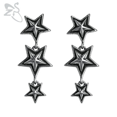 Long Dangling Pentagram Stud Earrings Punk Style Stainless Steel Earring Women's Vintage Hop Ear Stud Jewelry Accessories