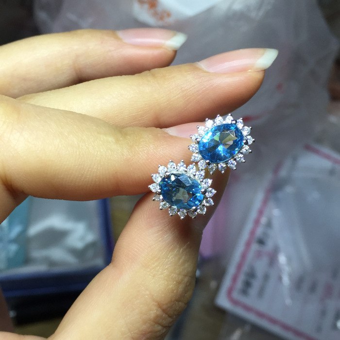 ZT Classic Engagement Earrings Natural Blue Topaz Earrings 925 Sterling Silver Inl Hot Classic Timeless Women Earring Jewelry