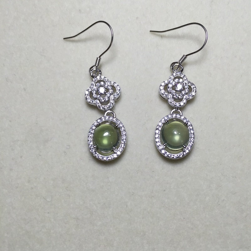 ZT Classic Inlaid Hot Models Natural Prehnite Stone Earrings Look Beautiful 925 Sterling Silver Jewelry Earrings For Women Gift