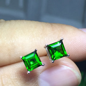 ZT Classic Natural Diopside Earrings Princess Side Exquisite Simple Jewelry 925 Sterling Silver Earring For Women Wedding Gift