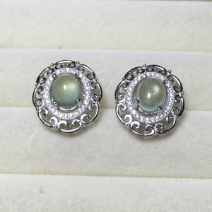 ZT Super Rich European Style Natural Prehnite Earrings 925 Sterling Silver Suitable For Women Jewelry Earring Party Gift