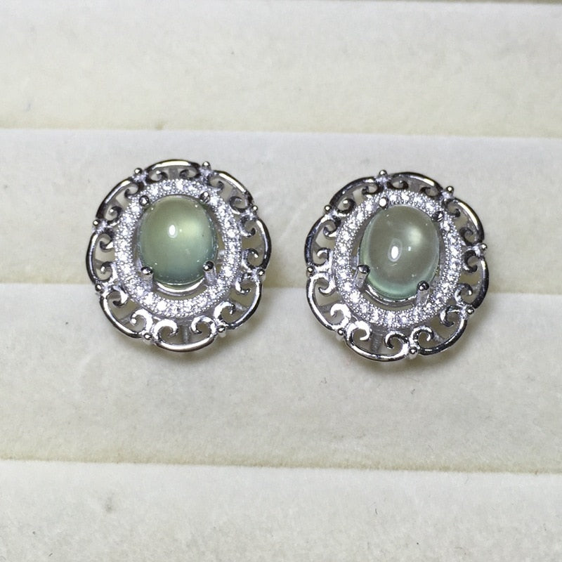 ZT Super Rich European Style Natural Prehnite Earrings 925 Sterling Silver Suitable For Women Jewelry Earring Party Gift