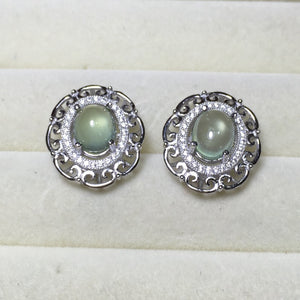 ZT Super Rich European Style Natural Prehnite Earrings 925 Sterling Silver Suitable For Women Jewelry Earring Party Gift